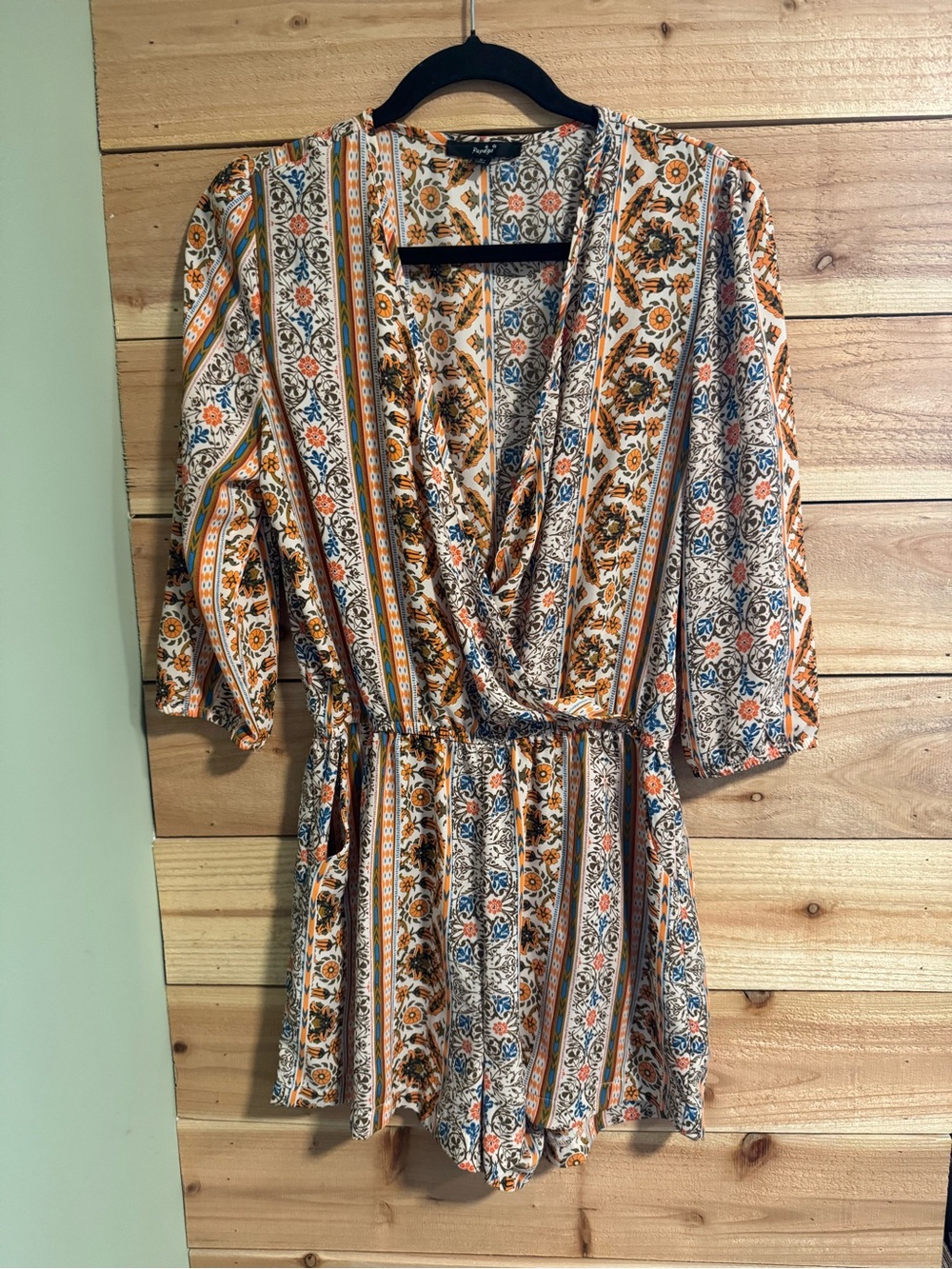 Boho Festival Print Romper Paisley Floral Surplice Pockets Large